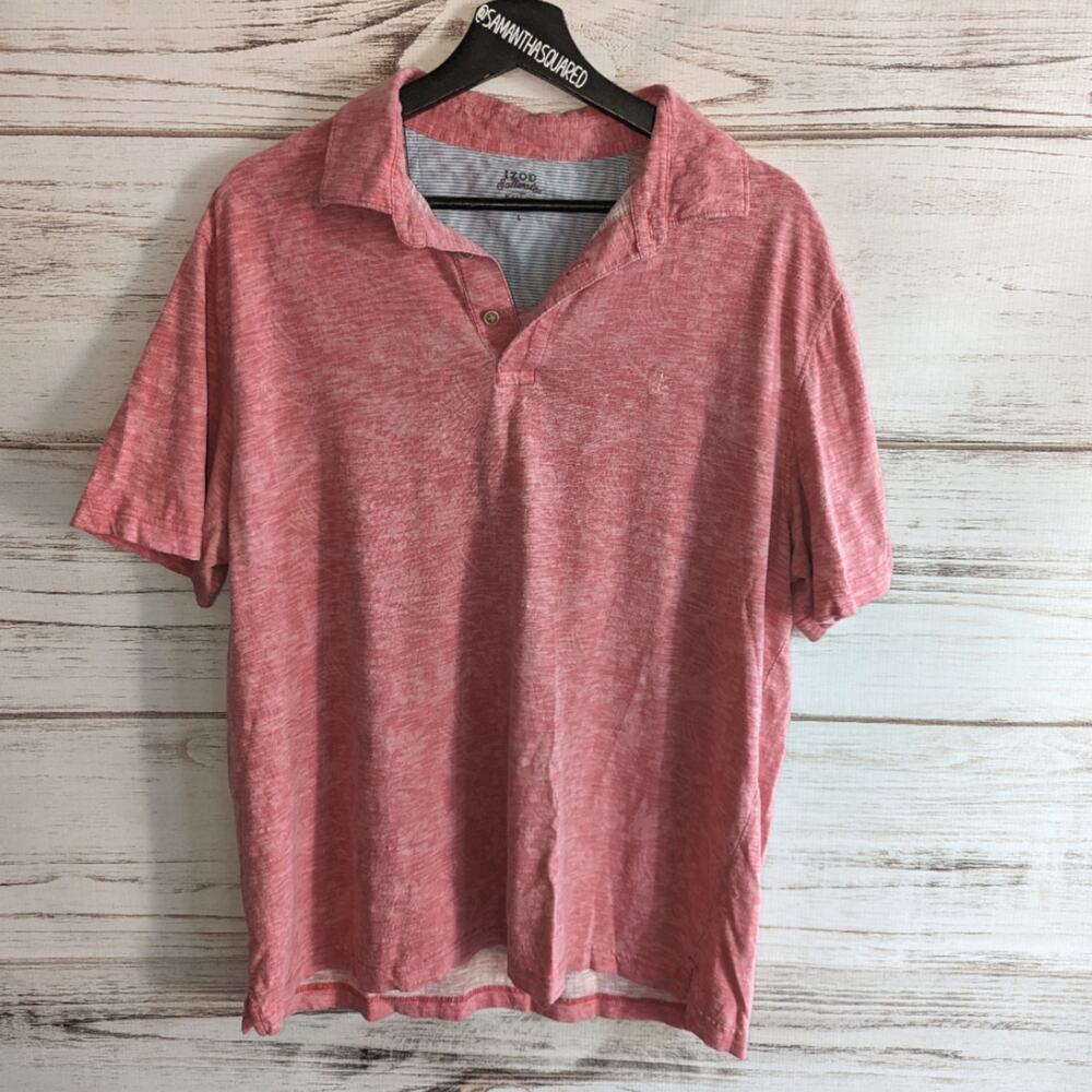 IZOD Saltwater Red Hawaiian Island Print Polo Shirt sz Large